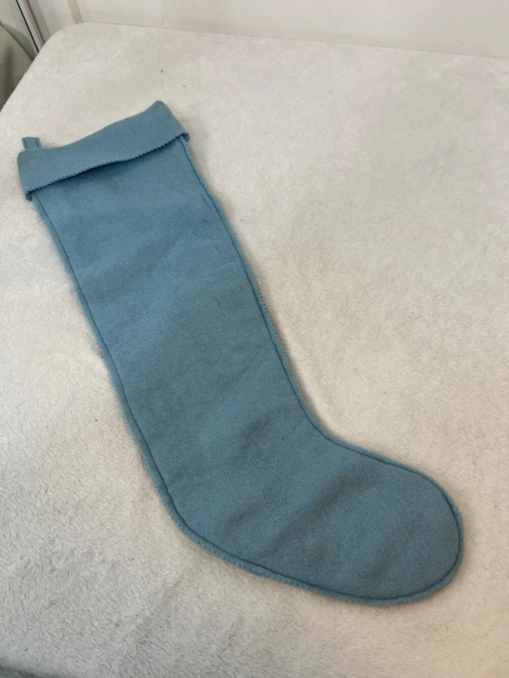 Garnet Hill Wool Christmas Stocking Light Blue Santa Snowboarding 24